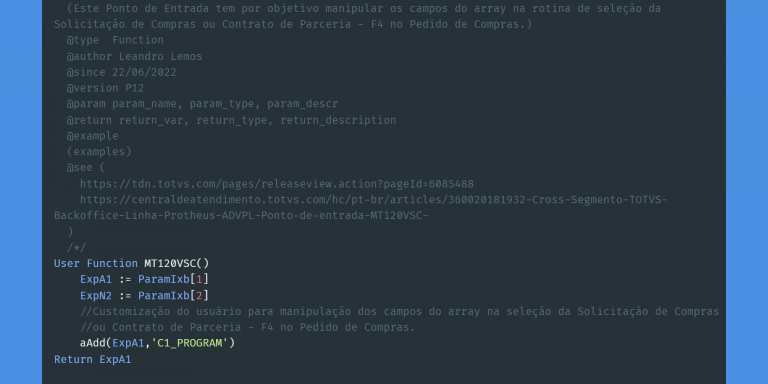 Codigo do Ponto de Entrada MT120VSC em ADVPL